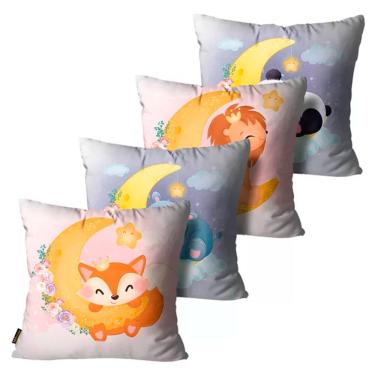 Imagem de Kit com 4 Capas Infantis Bebê Animais Lilas e Rosa - 45x45cm
