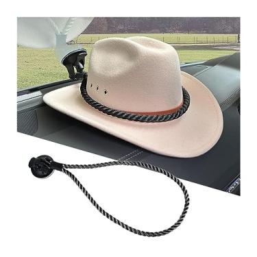 Imagem de zipelo Suportes de chapéu para carro, suporte de chapéu de cowboy com ventosa e corda artesanal, acessórios de carro, cabide universal de chapéu de cowboy para SUV caminhão veículo casa, mantém seu chapéu no painel (preto)