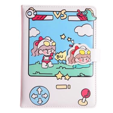 Imagem de Joucien Página de título tridimensional colorida Hot Stamping Hand Ledger PU Magnetic Buckle Hand Ledger Student Girl Cute Notebook - Cute C