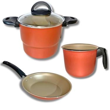 Imagem de Jogo Panelas Cuscuzeiro 16 Frigideira N°20 Caneco N°14 (Cereja)