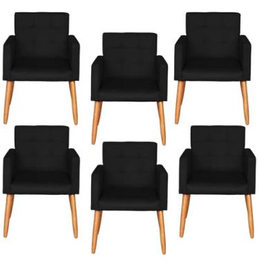 Imagem de Kit 6 Poltronas Decorativa para Sala de Estar Recepção Sala de Espera estofada pés palito madeira MOBALN decor (Preto)