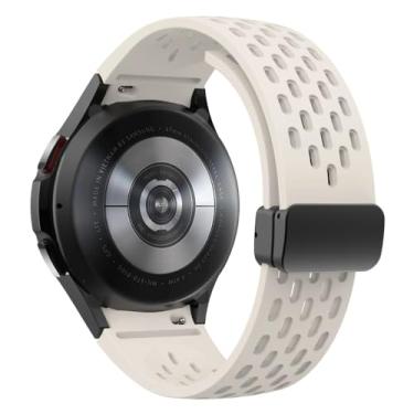 Imagem de Waillynice Pulseira de silicone para Samsung Galaxy Watch 7 6 5 4 4 mm 40 mm 44 mm 45 mm, pulseira de fivela magnética sem lacunas (Starlight, Watch 4 5 6 44 mm)