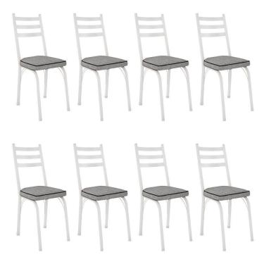 Imagem de Kit 8 Cadeiras De Cozinha Luisiana Estampado Grafiato Pés De Ferro Branco