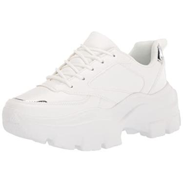 Imagem de LUCKY STEP Tênis feminino de caminhada casual com cadarço branco neon verde fúcsia holograma prata, Branco/Prata, 36