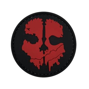 Imagem de uuKen Patch de caveira PVC Call to Duty Patch vermelho 5 × 5 cm com gancho traseiro para coletes, roupas, jaquetas, bolsas, mochilas, chapéus (preto e vermelho, 5 cm × 5.1 cm)