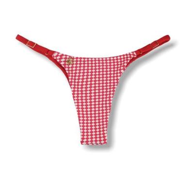 Imagem de Tanga Mia Vichy  Biquíni Xadrez Vermelho E Branco  Semi Fio  Tira Fina