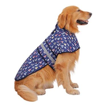 Imagem de HDE Capa de chuva para cães, refletiva, ajustável, com capuz, poncho para animais de estimação, capa de chuva com orifício para coleira para cães pequenos a GG, barcos náuticos - G