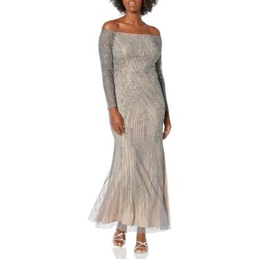 Imagem de Adrianna Papell Vestido feminino com contas e ombros de fora, Esterlina, 44