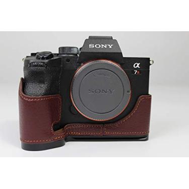 Imagem de Capa A7R IV, capa BolinUS feita à mão de couro genuíno meia câmera capa de metal para Sony A7R IV / A9 II versão de abertura inferior + alça de mão (tipo 2, café)