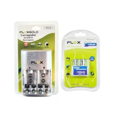 Imagem de Carregador De Pilha + 4 Pilhas Recarregável Aaa 1100 Mah Flex