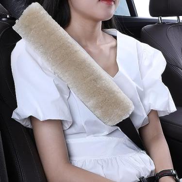 Imagem de OGLAND Pacote com 2 capas para cinto de segurança de pele de carneiro macias e aconchegantes de 34 cm, almofada de cinto de segurança fofa para marcapasso, adultos, crianças, mulheres, acessório