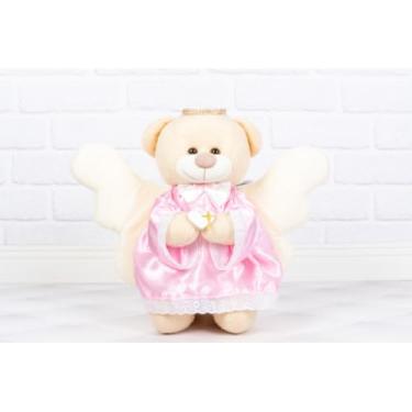 Imagem de URSO DE PELUCIA ANJO VESTIDO DE CETIM 20 CM PARA CASAMENTO E BATIZADO (ROSA)