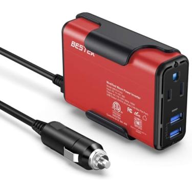 Imagem de BESTEK 150W Inversor de energia CC 12V para 110V Conversor AC 4.2A Adaptador de Carro USB Duplo, Design fino com certificação ETL, Vermelho, Red