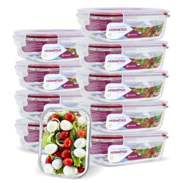 Imagem de KIT 10 Potes de Vidro Retangular com Tampa Hermética 640ml - U4HOME, V
