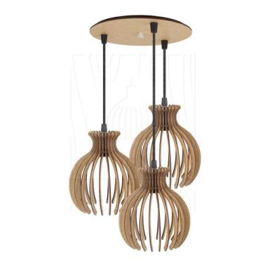 Imagem de Luminária Pendente Triplo Madeira Nacar 18cm CR Rústico - Madelumi