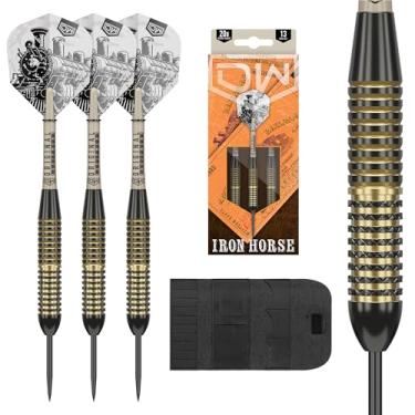 Imagem de DW Jogo de dardos de ponta de metal de latão Ironhorse, 20G | Conjunto de dardos de ponta de aço com carteira de armazenamento, dardos pretos e dourados, pontas de metal, acessórios profissionais de