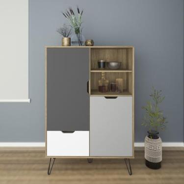 Imagem de Bar com 2 Portas e 1 Gaveta, Pés de Metal, 6 Nichos para Garrafas, Buf