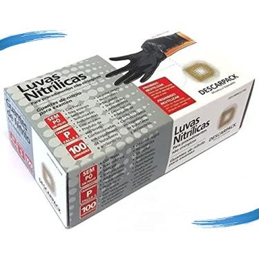 Imagem de Luvas Nitrílica Preta Descarpack Tamanho M Descartável Sem Pó 100 Unidades