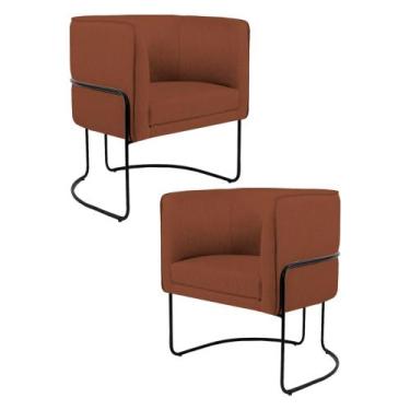Imagem de Kit 2 Poltronas Decorativas Base Aço Betina Linho Laranja - Domi, Lara