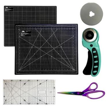 Imagem de Kit Base de Corte A3 Placa 45x30cm Régua 30x15cm Tesoura de Titanio Co