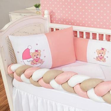 Imagem de Kit Protetor Berço Padrão Americano Ursinha Lua Rosê 6 Pçs - L2m