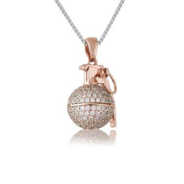Imagem de Pingente Granada Cravejada 10 mm Prata e Banho de Ouro Rose - Hera Gam