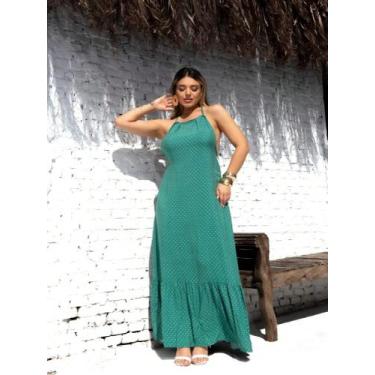 Imagem de Vestido longo costa nua viscolinho verão. cod:2076 - LALOKA, Verde, M