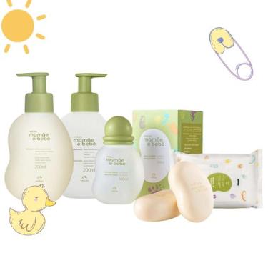 Imagem de Kit Banho Mamãe Bebê Colônia shampoo condicionador c/ 5 itens - Natura