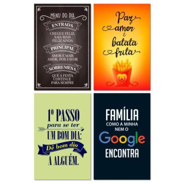 Imagem de Kit 4 Placas Decorativas Frases Família Cozinha Mdf 20x13 cm - Art Pri