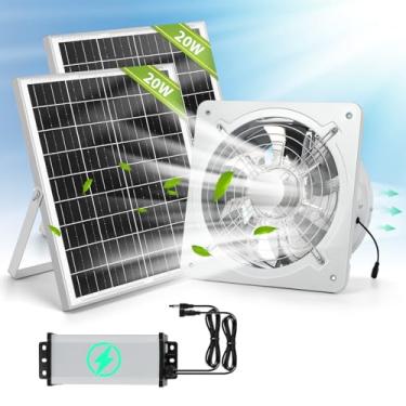 Imagem de Mxmoonfree Exaustor movido a energia solar com bateria recarregável, 2 peças de painel solar de 20 W + exaustor de alto fluxo de ar de 25 cm todo em metal, solução de ventilação para estufas,