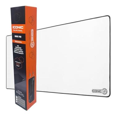 Imagem de ICONIC - PRO PC GEAR Tapete de mouse para jogos estendido 3GG 116,8 cm x 50,8 cm (branco) - Tapete de mesa grande e largo - Costurado/à prova d'água/base antiderrapante