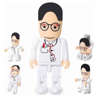 Imagem de Pen Drive USB 64 GB Cartoon Doctor Model USB Drive Pen Drives USB 2.0 Memory Stick para armazenamento externo de dados, branco