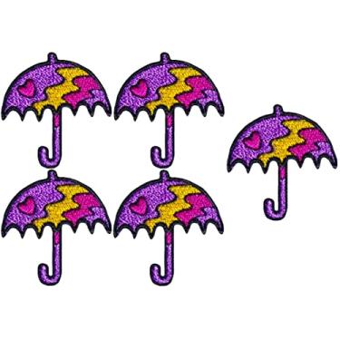 Imagem de Ranger Return Conjunto 5 de mini guarda-chuva colorido pequeno e fofo infantil coração de bebê decalque decorativo reparo fantasia aplique costurar ferro em remendos bordados - roxo