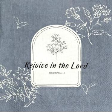 Imagem de Pearls of Parchment Guardanapos de escritura em arco floral delicado azul empoeirado | Rejoice in the Lord" (Filipenses 3:1) | Guardanapos de papel religiosos para o dia a dia tamanho almoço | 20