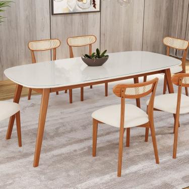Imagem de Mesa 180cm X 80cm Mdf com Vidro Laqueado Ceci Yescasa Natural/Off White