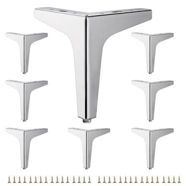 Imagem de Smaxcn Conjunto de 8 pernas de móveis de metal cromado brilhante de 15 cm, pés de móveis de metal triangular, substituição DIY para suporte de TV, sofá, cômoda, armário, penteadeira (cromada)