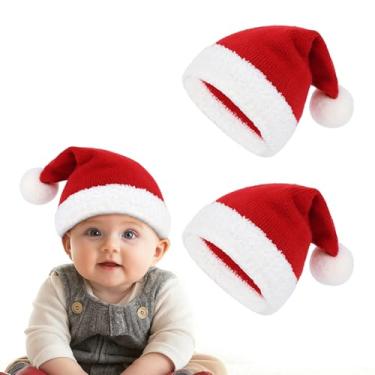Imagem de Durio 2 peças de chapéu de Natal unissex para bebês recém-nascidos, meninos, meninas, gorro de Natal e inverno, Vermelho x 2, 3-6 meses