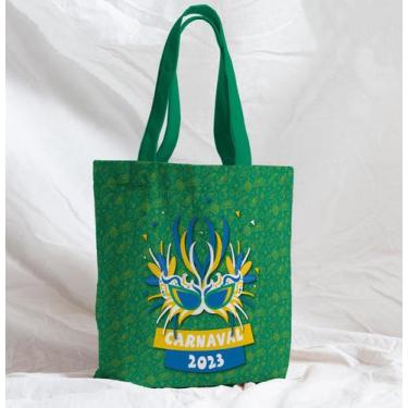Imagem de Bolsa Sacola Artesanal de Tecido Carnaval Verde Máscara - Core Decore