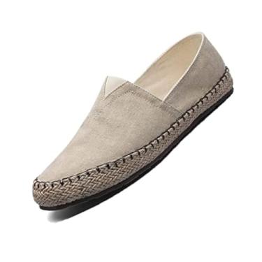 Imagem de Mocassim masculino de lona, alpargata, tênis de caminhada simples, para lazer, mocassins, sapatos de barco, confortáveis, respiráveis e sem salto, Bege, 38