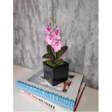 Imagem de Arranjo De Mini Orquídea Rosa Vaso Preto Quadrado - FLORESCER DECOR