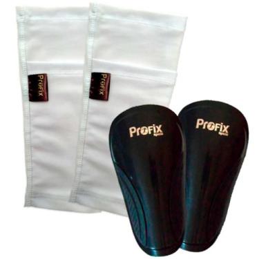 Imagem de Kit Caneleira Adulto Preta e Porta Caneleira Branca Profix - Profix Sp