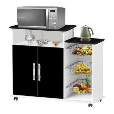 Imagem de Fruteira Balcao 02 Portas Lond Cor Branca Com Preto  - PASSE BEM