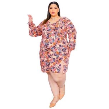 Imagem de Vestido Feminino Curto floral Decote V Fenda Lateral Manga Longa Bufan