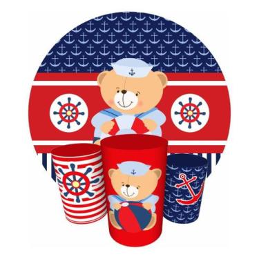 Imagem de Trio Capas Cilindro + Painel 1,50m Ursinho Marinheiro - Fadrix