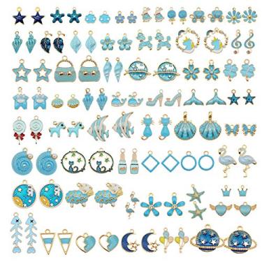 Imagem de 60 peças 30 pares de pingentes de tema azul esmaltado mistos para fazer joias em lote grande colar brincos pulseira artesanal descobertas
