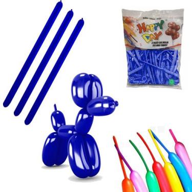 Imagem de Balão Bexiga Canudo Para Festa Liso Cores 50 unidades - Happy Day, Azu