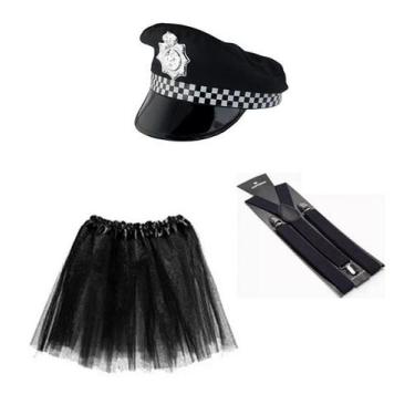Imagem de Fantasia Policial Quepe Saia 35 Cm e Suspensório - 3 Peças - CM Presen