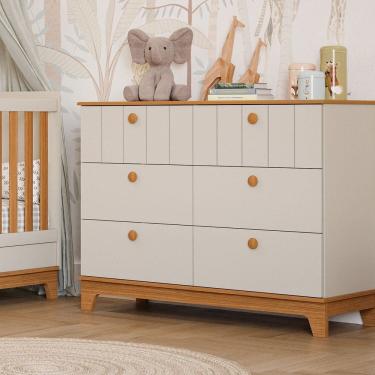Imagem de Cômoda de Bebê com 6 Gavetas Chantilly Expresso Móveis Off White/Marrom