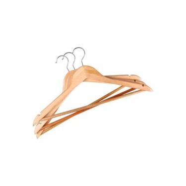 Imagem de Cabide De Madeira Para Roupa Gancho Cromado De Alta Resistência 3 Peça