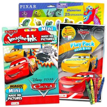 Imagem de Disney Conjunto de livros de colorir Cars Imagine Ink para crianças – O pacote inclui livro de colorir sem bagunça com caneta mágica invisível e mais de 100 adesivos de carros (sem bagunça de arte)